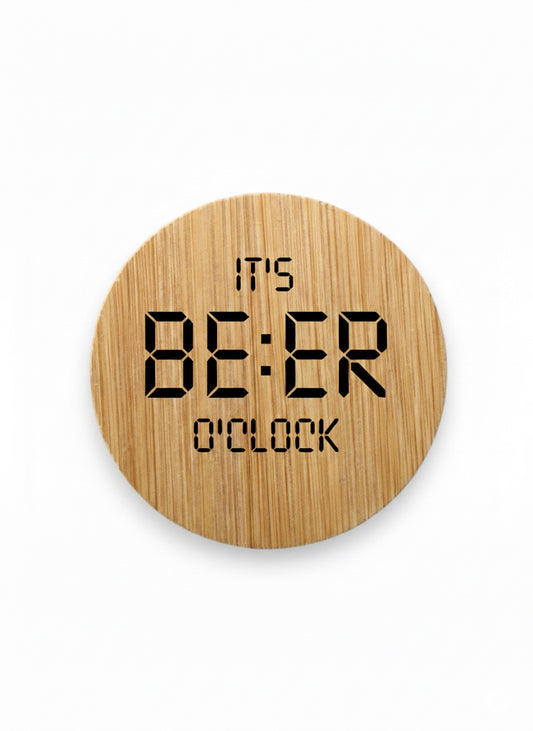 Bamboe ronde flesopener – gegraveerd- gepersonaliseerd cadeau en borrelaccessoire