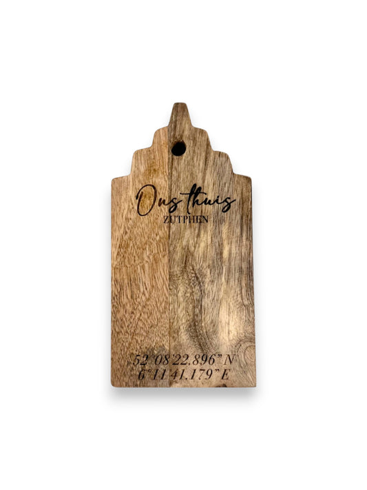 Mangohouten huisje trapgevel – met gravering - uniek gepersonaliseerd cadeau en houten decoratie