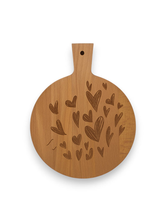 Beukenhouten ronde borrelplank klein – gegraveerd - gepersonaliseerd cadeau met eigen tekening