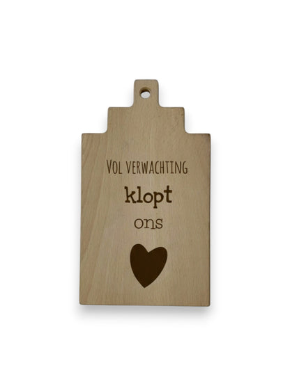 Beukenhouten borrelplank huis  – gegraveerd - gepersonaliseerd cadeau voor een housewarming