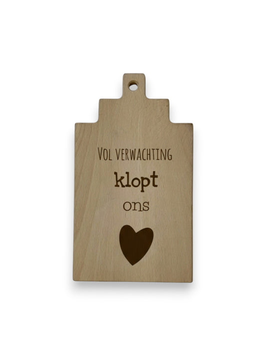 Beukenhouten borrelplank huis  – gegraveerd - gepersonaliseerd cadeau voor een housewarming