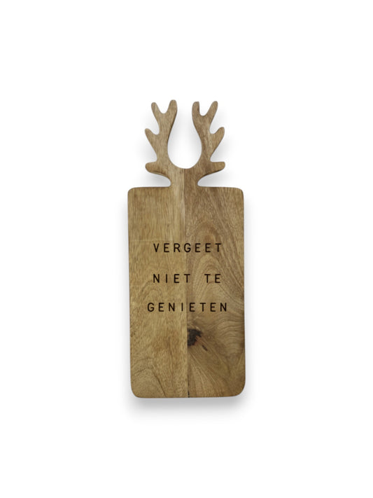 Mangohouten borrelplank met gewei – met gravering - gepersonaliseerd cadeau 