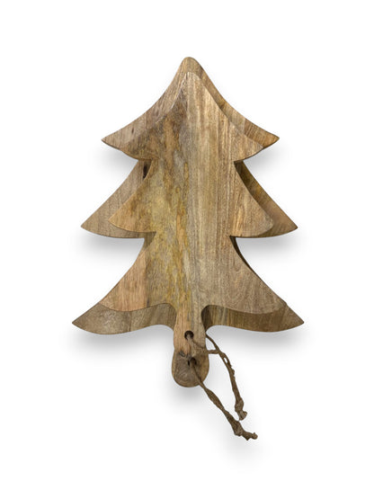 Mangohouten borrelplank kerstboom groot en klein, op elkaar  – gepersonaliseerd cadeau voor feestdagen