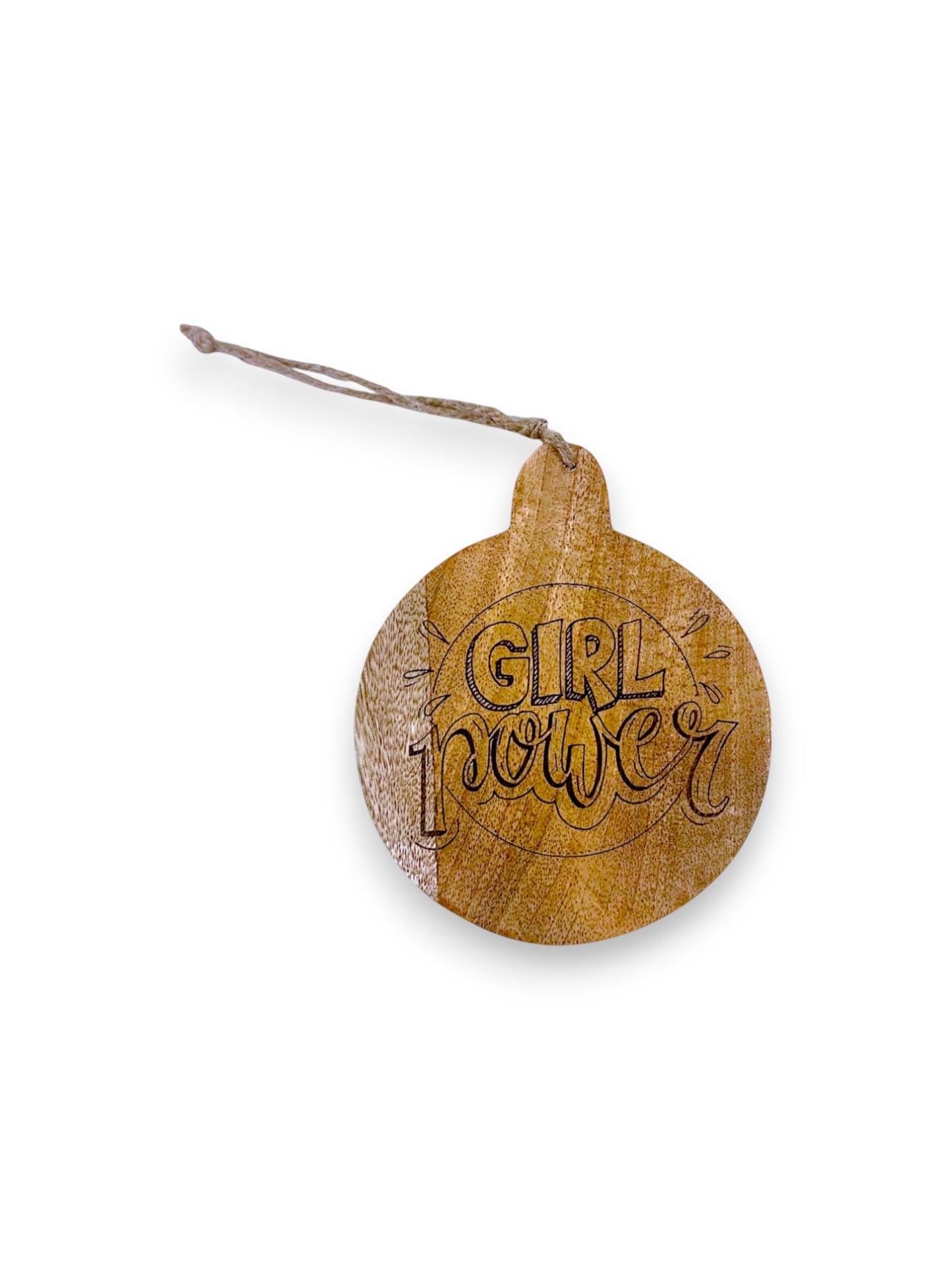 Dunne mangohouten ronde hanger – gegraveerd - gepersonaliseerd cadeau en houten decoratie