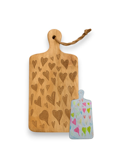 Mangohouten borrelplank rechthoek klein – gegraveerd - gepersonaliseerd cadeau met eigen tekening, en kleurplaat