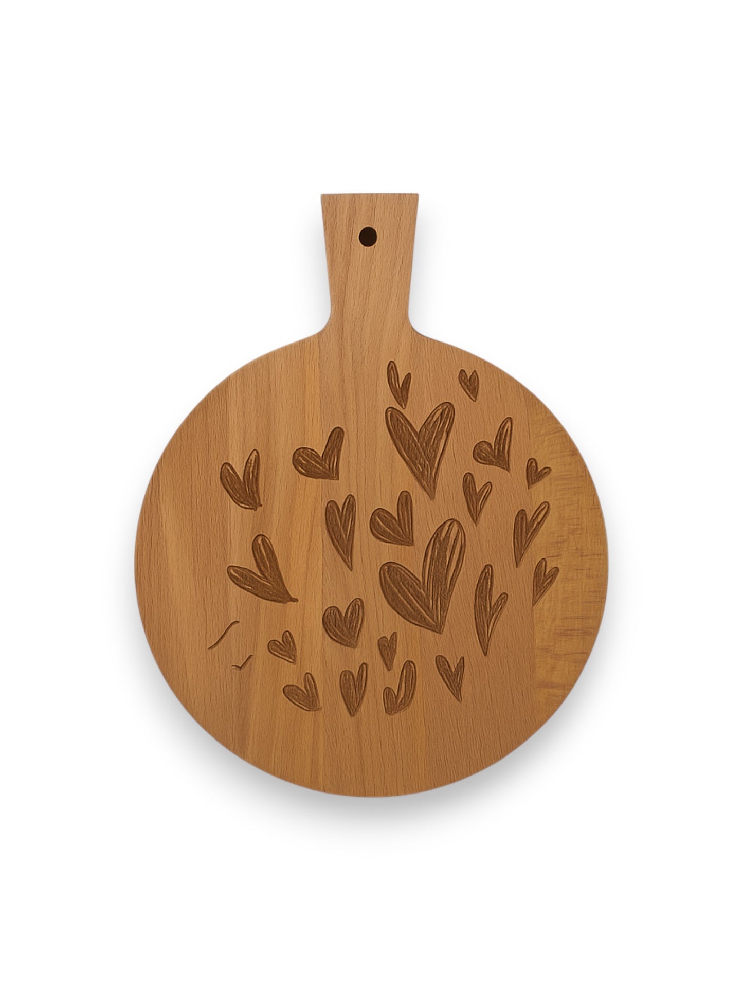 Beukenhouten ronde borrelplank klein – gegraveerd - gepersonaliseerd cadeau met eigen tekening