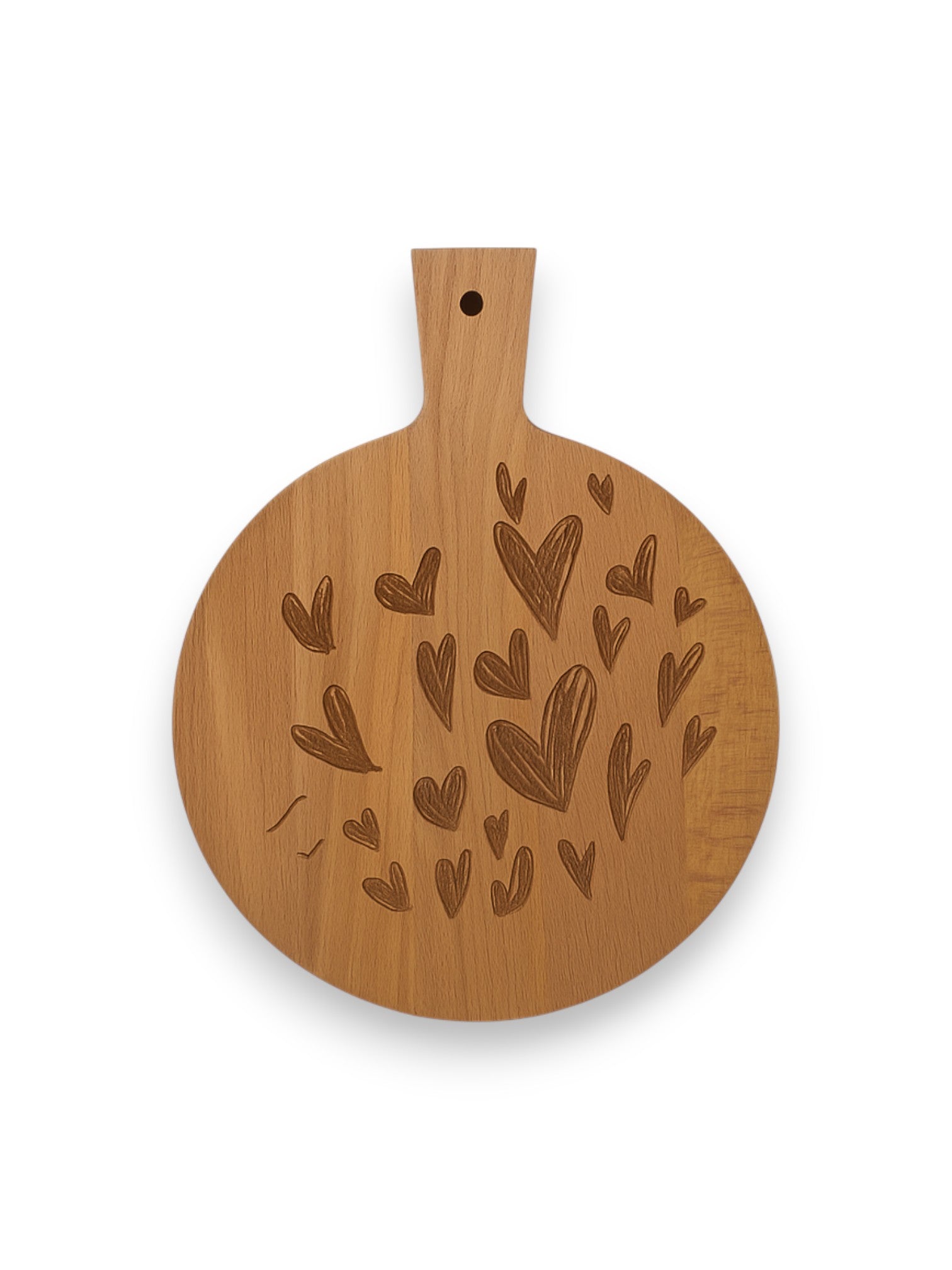 Beukenhouten ronde borrelplank klein – gegraveerd - gepersonaliseerd cadeau met eigen tekening