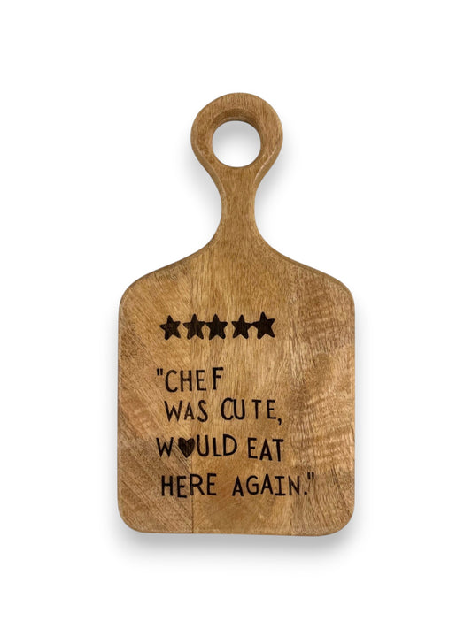 Mangohouten borrelplank middel – met gravering - gepersonaliseerd cadeau met rond handvat