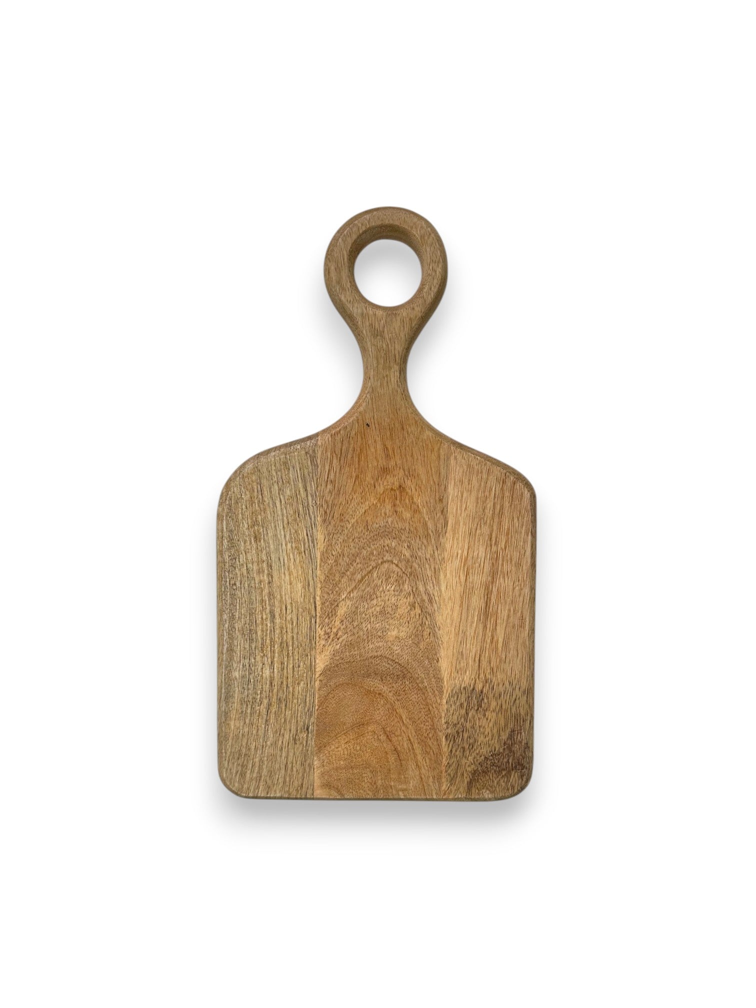 Mangohouten borrelplank middel – gepersonaliseerd cadeau met rond handvat