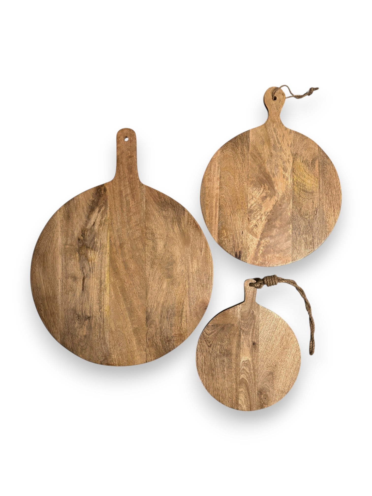 Mangohouten ronde borrelplank groot, middel en klein – gepersonaliseerd cadeau en borrelplank