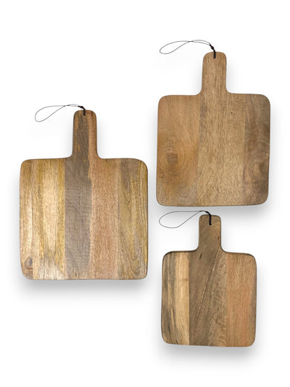 Mangohouten vierkante borrelplank groot, middel en klein – gepersonaliseerd cadeau en borrelplank