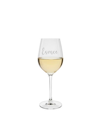 Glazen witte wijnglas – gegraveerd -gepersonaliseerd cadeau voor wijnliefhebbers