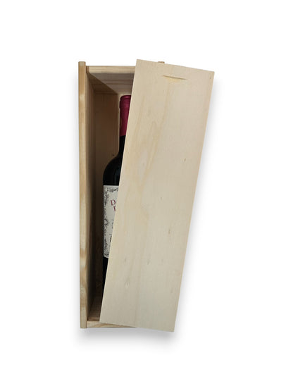 Vurenhouten wijnkist met 1 vak – open - gepersonaliseerd cadeau en wijn accessoire
