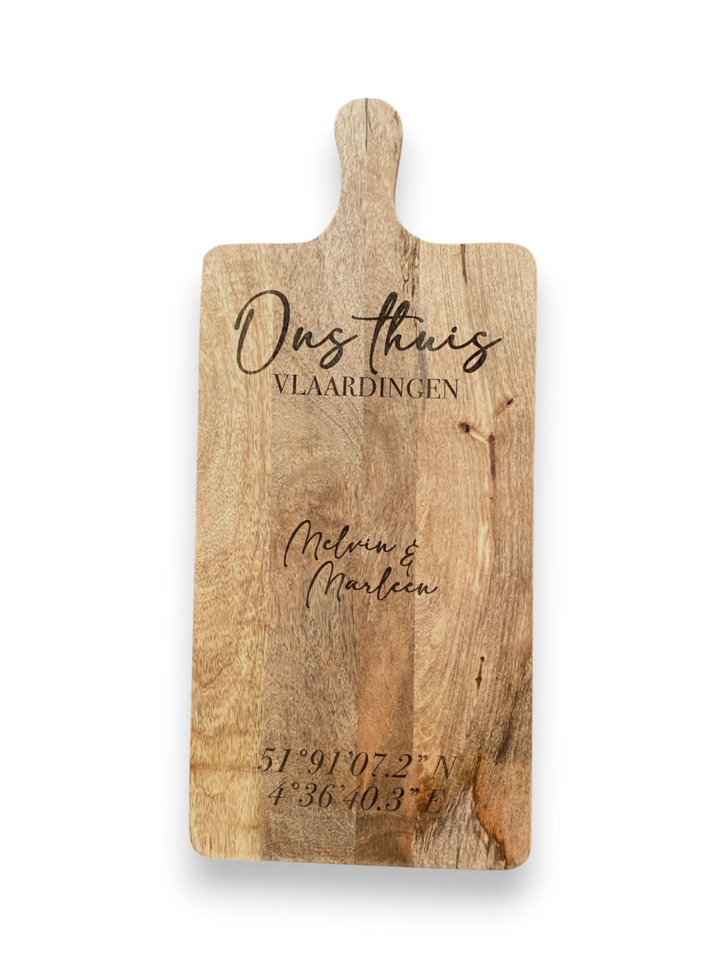 Mangohouten rechthoekige borrelplank groot – met gravering - gepersonaliseerd cadeau en borrelplank
