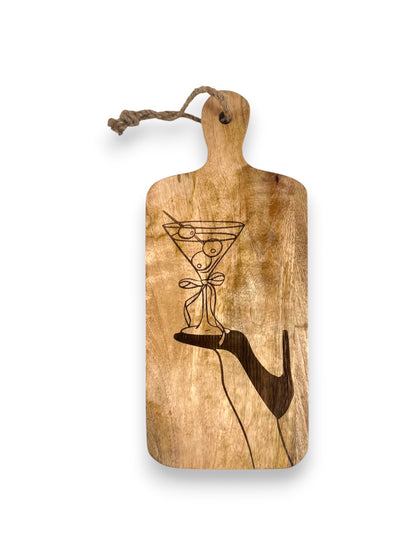 Mangohouten rechthoekige borrelplank klein – met gravering - gepersonaliseerd cadeau met eigen tekening